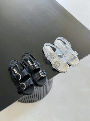 銀白色雙帶網紗平底涼鞋